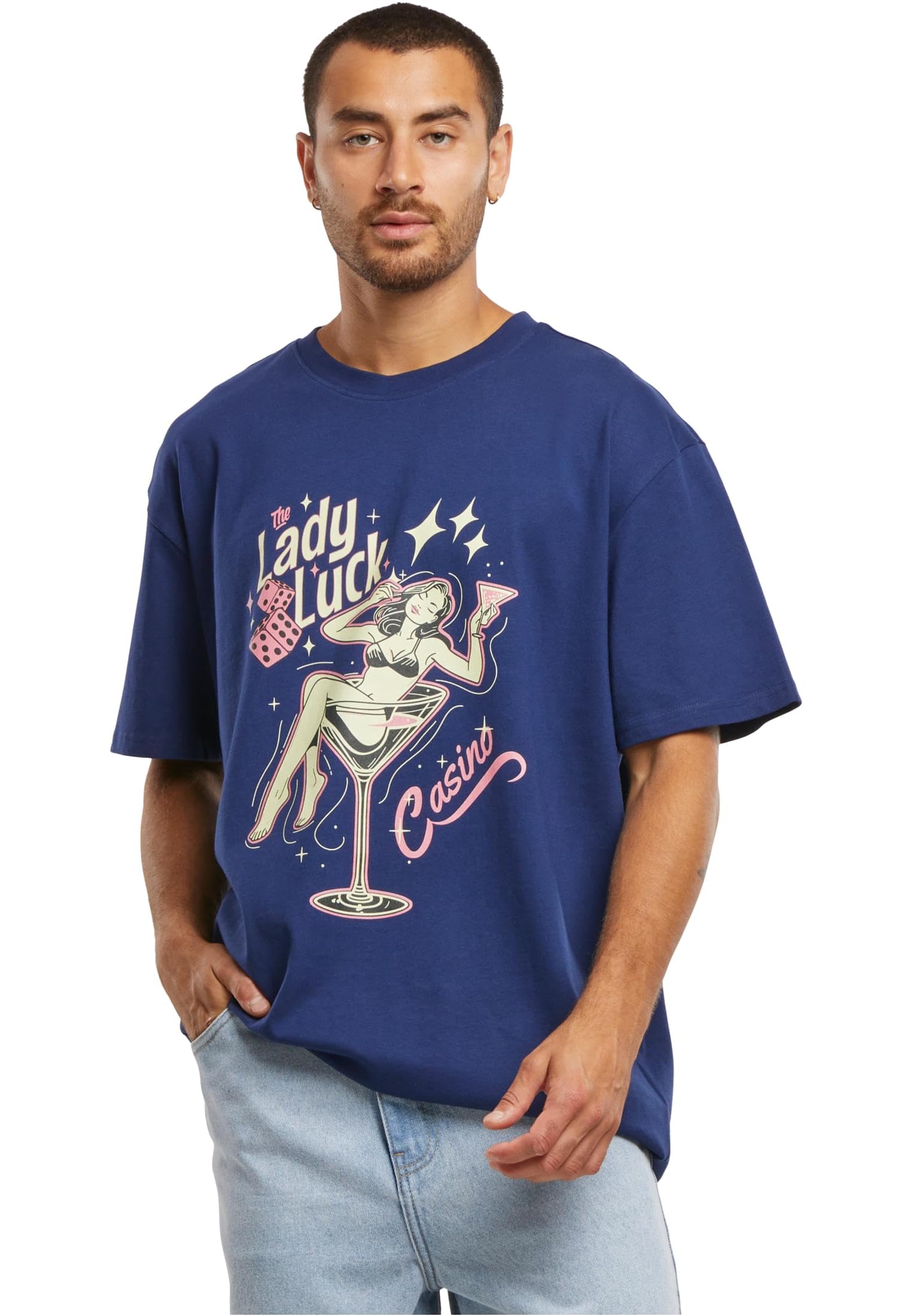 Mister Tee Men's Bleu Oversized T-Shirt Lady Luck