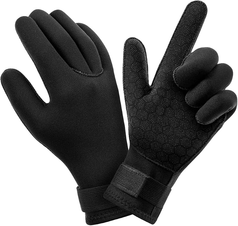 AUAUY Guantes de Buceo, Guantes de Neopreno cálidos con Cinco Dedos de Neopreno de 3 mm | Guante de surf antideslizante Flexible con correa de muñeca ajustable para buceo snorkel surf remo kayak natación