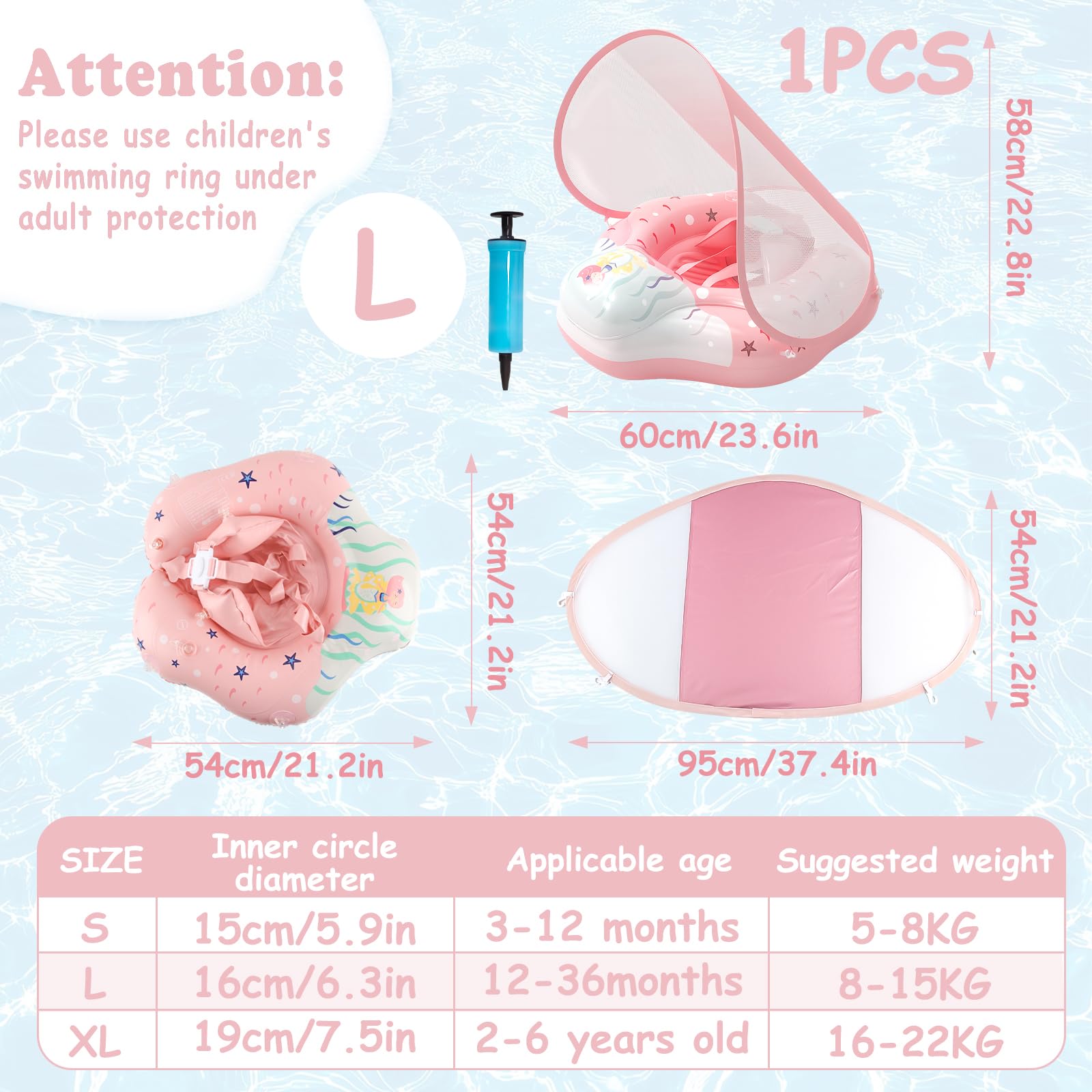 ACTOYS Salvagente Bambini Neonato, Salvagente Neonato con Parasole, Salvagente Neonato, Salvagente Gonfiabile per Bambini, Salvagente Neonato in Piscina, Vasca da Bagno
