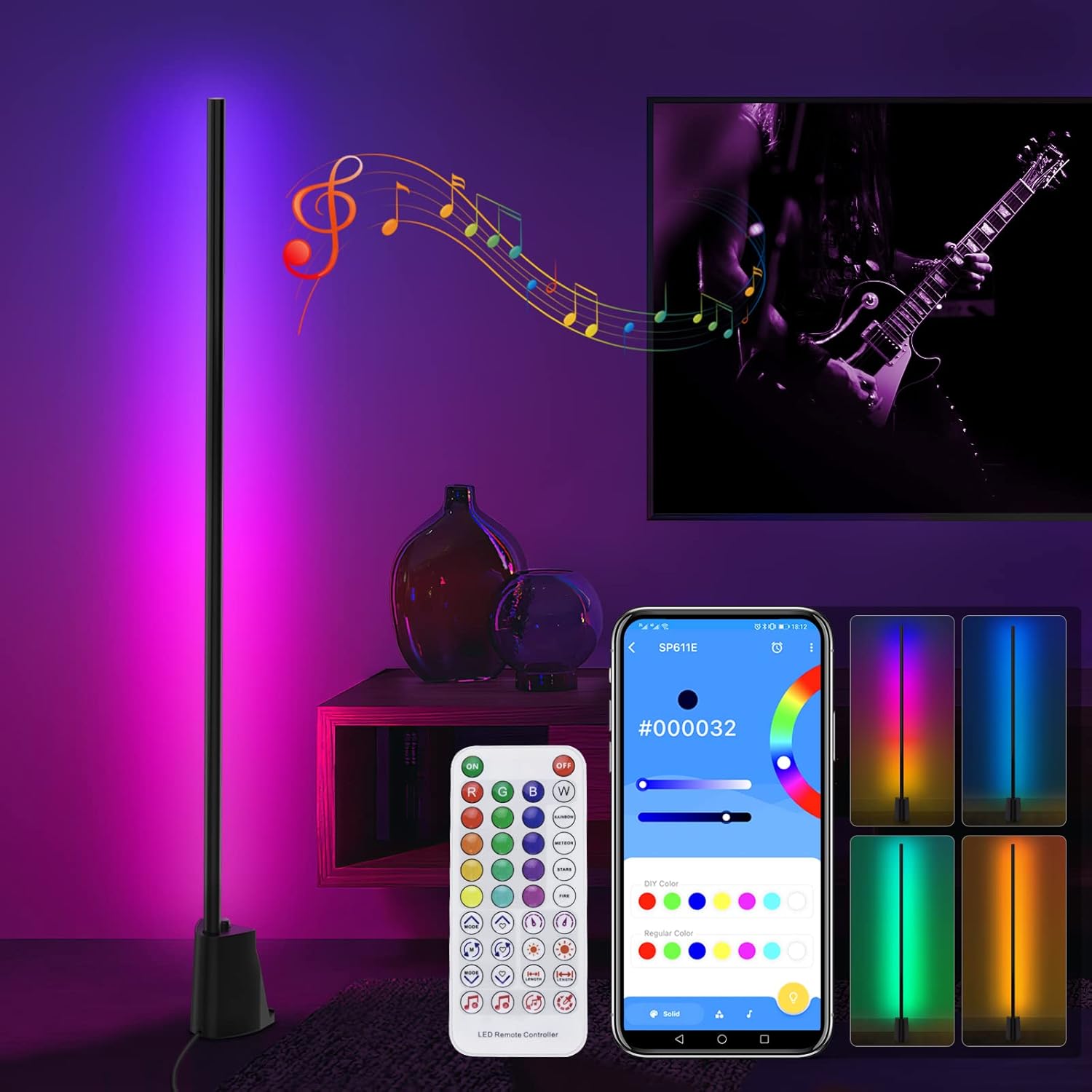 KOORUI Led Floor Lamps Living Room Corner Floor Lamp, RGBW Color Changing Dimmable