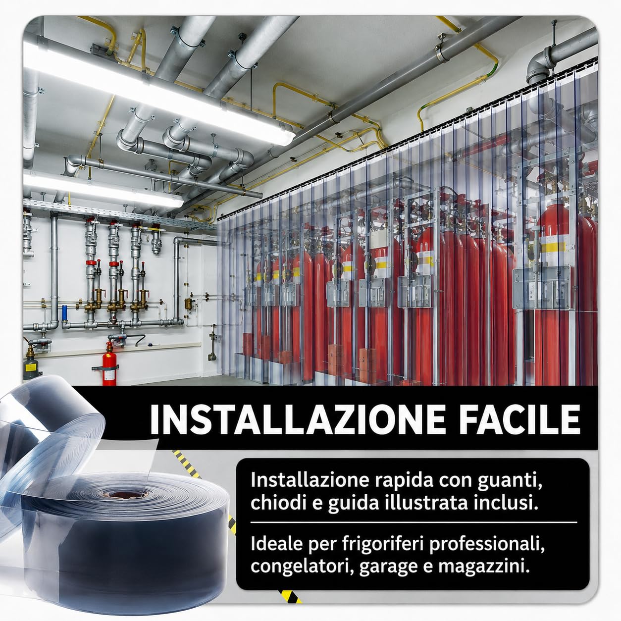 Tenda a Strisce in PVC Trasparente 152x244 cm Tenda Industriale Impermeabile e Resistente per Celle Frigorifere, Magazzini, Garage e Porte Commerciali Facile da Installare