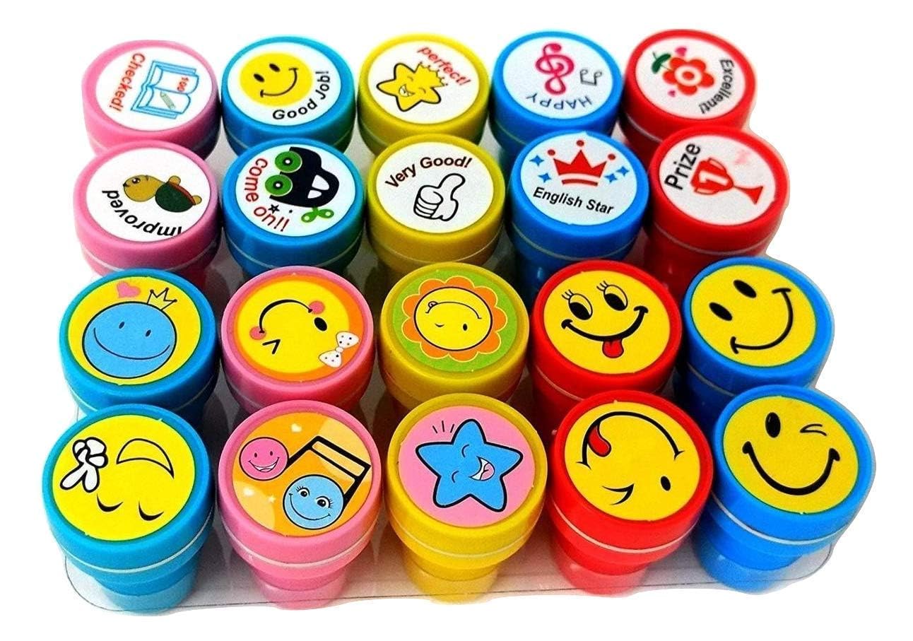 KRAFTMASTERS 20 Piece Stamps for Kids Emoji and Motivation Reward Art Teachers Students Birthday Gift Craft Scrapbooking(Design As Per Stock)-image-22