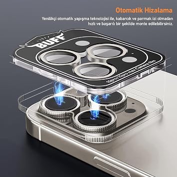 BUFF LABS iPhone 15 Pro Max / 15 Pro Uyumlu Titanyum Kamera Lens Koruyucu (Natürel Titanyum)
