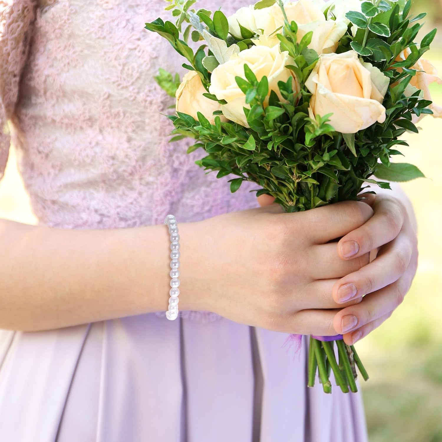 50Pcs Pearl Bracelets for Women, Stackable Stretch Beaded Bracelets, Faux Pearl Bracelet for Bridesmaid Bridal Wedding Party (White) - Image 5