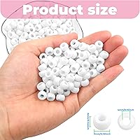 Vista 2 de 1000 piezas Cuentas de pony para pulsera de 9 mm, cuentas de plástico blanco en barril para collar, cuentas de pelo para trenzas, llavero