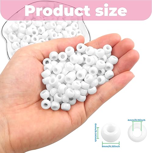 Miniatura 2 de 1000 cuentas de poni de 013 pulgadas 0354in de plástico blanco para collares cuentas de cabello para trenzas para niñas llavero fabricación de joyas