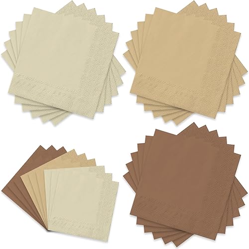 Whaline Paquete de 150 Servilletas Marrones de 6.5 x 6.5 Pulgadas, Servilletas de Papel Desechables de 3 Colores con Tema Marrón de Otoño,