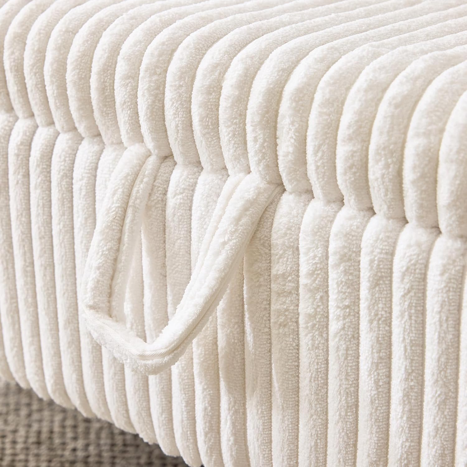 Storage Bench for Bedroom, Ottoman with Storage, Upholstered Ottomans Benches with Rolled Arms for Bedroom End of Bed, Living Room, Entryway (Corduroy/White)