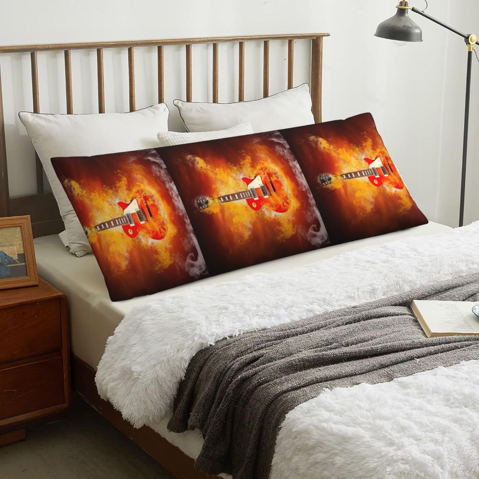 Rock Guitar In Burning, Body Pillow Cover with Zipper,Long Body Pillowcase 20 x 60 in