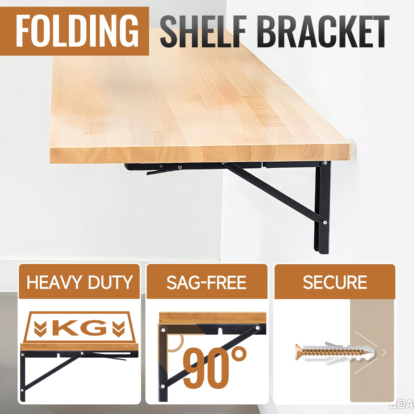 HBL' 2 Pack 200MM Folding Shelf Brackets Heavy Duty Shelf Brackets Wall Mounted Foldable Shelving Brackets for RV Folding Desk(Shelf Bracket Only) - Image 2