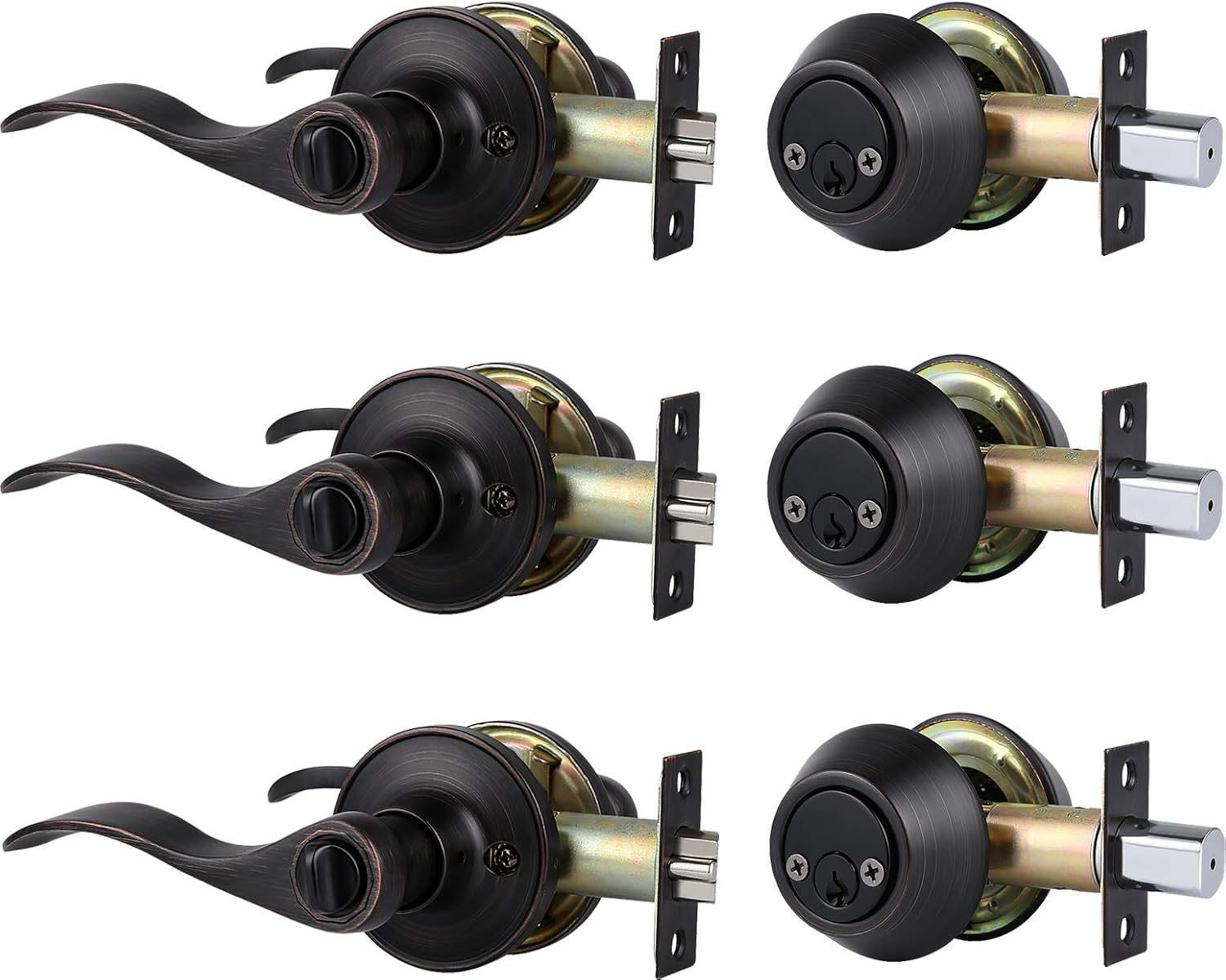 Exterior Door Handle with Deadbolt, Oil Rubbed Bronze Front Door Lock