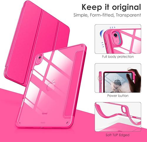 Miniatura 10 de DTTOCASE - Funda para iPad de 10. generación de 2022, 10.9, reverso transparente y marco de poliuretano termoplástico antigolpes (con portalápiz y