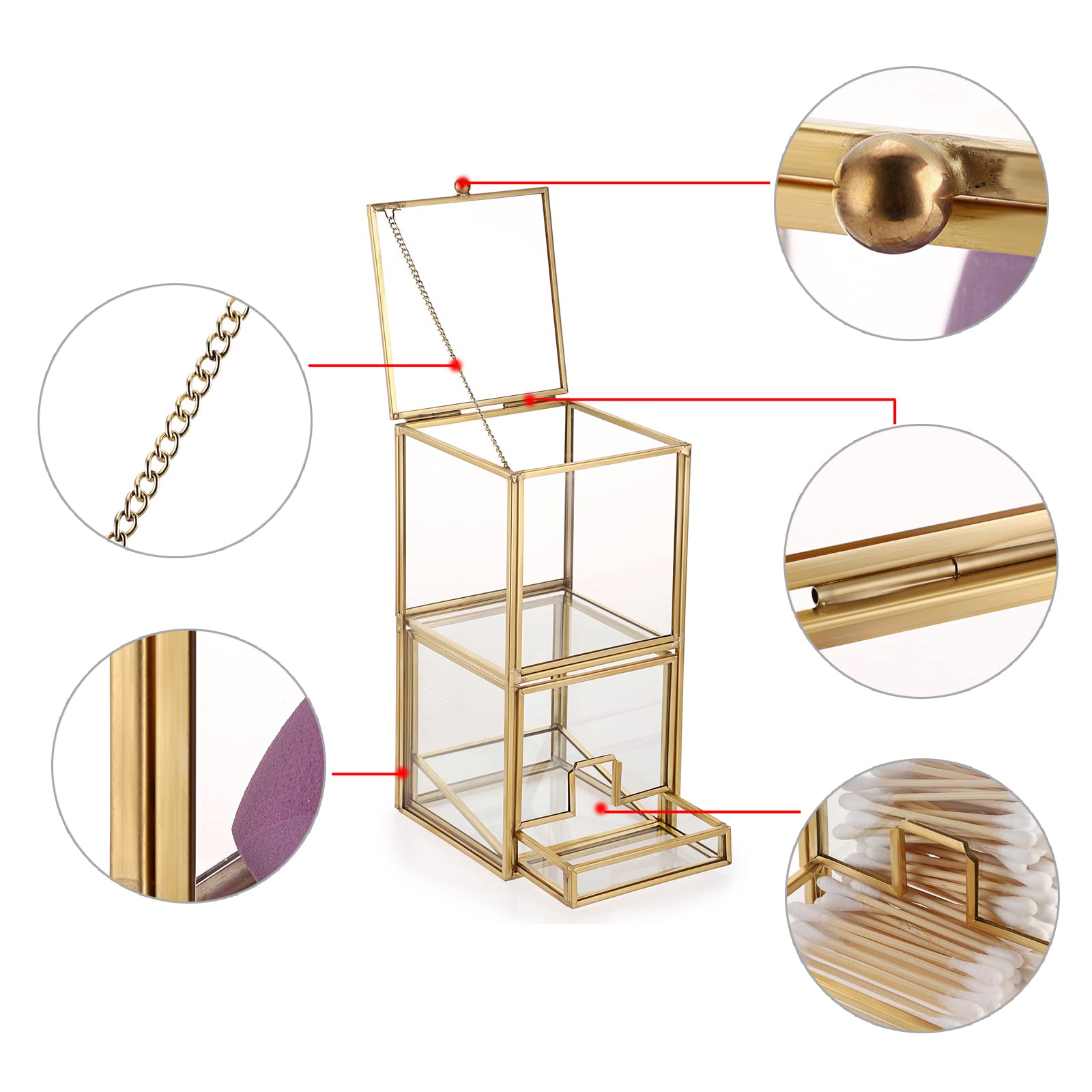 Hipiwe Qtip Halter mit Deckel, 2 Fächer, Wattebällchen, Wattestäbchen, Organizer, runde Wattepads, Halter, Make-up-Pad, Kosmetik-Aufbewahrungskoffer, Q-Tip-Spender für Kommode, Arbeitsplatte