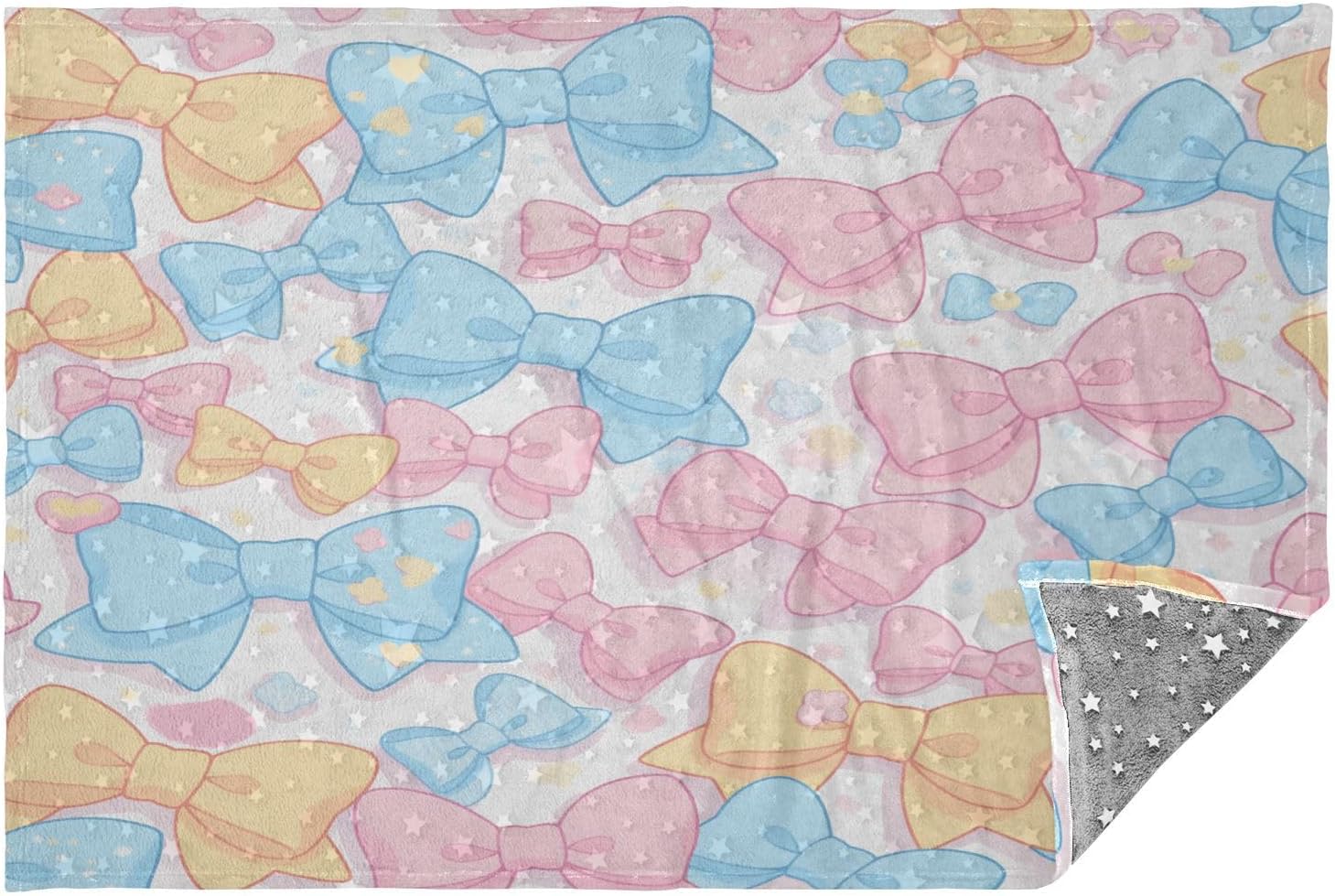 Colorful Bows Travel Blanket Glowing in The Dark, Soft 2 in 1 Airplane Blanket 65" x 55", Foldable as Pillow, Luggage Sleeve & Backpack Clip