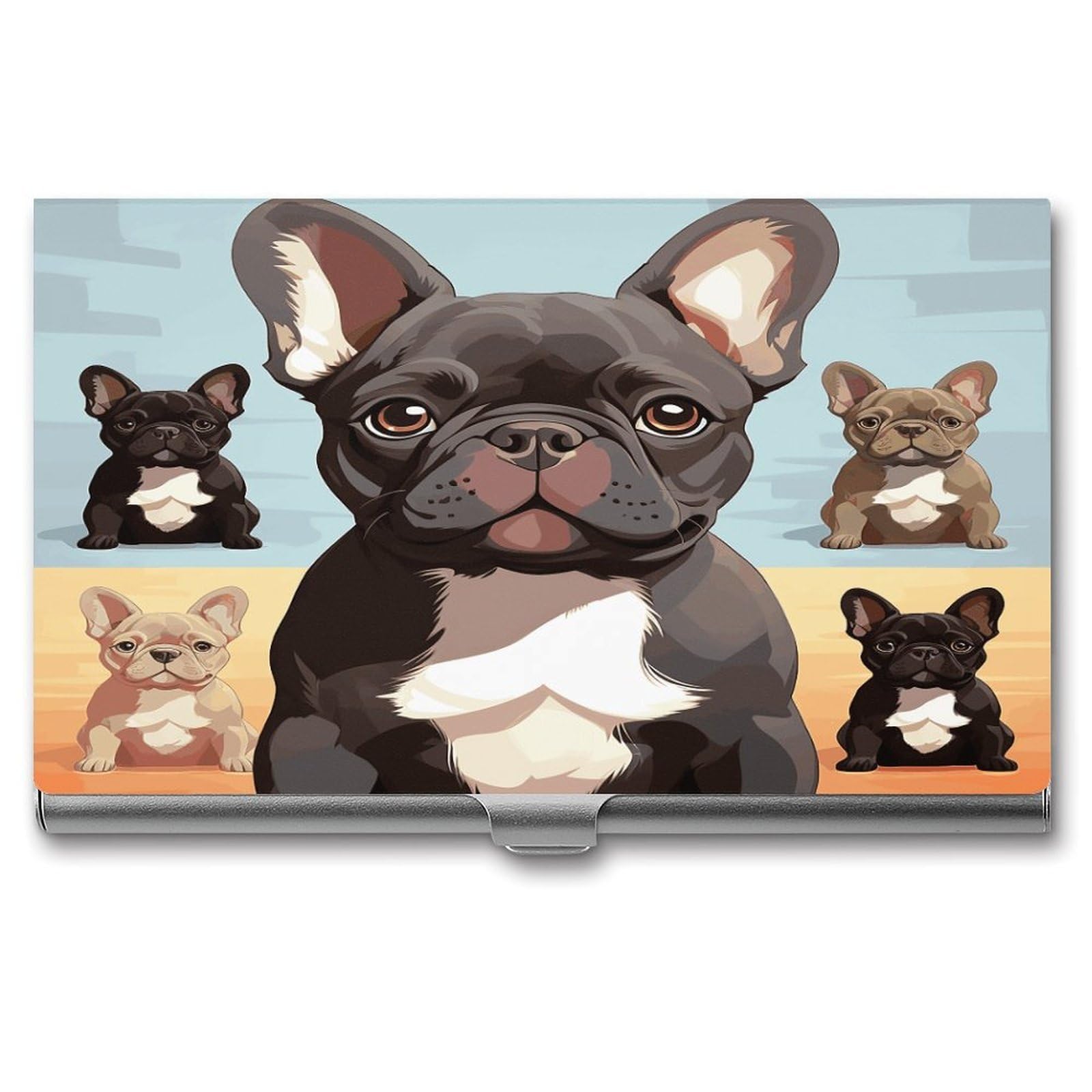 JTREHY French Bulldog Dog Cute Business Card Holder Slim Purse Name Card Holder Portable Metal Business Card Case Wallet Large Capacity Lightweight Business Card Case for Men Women