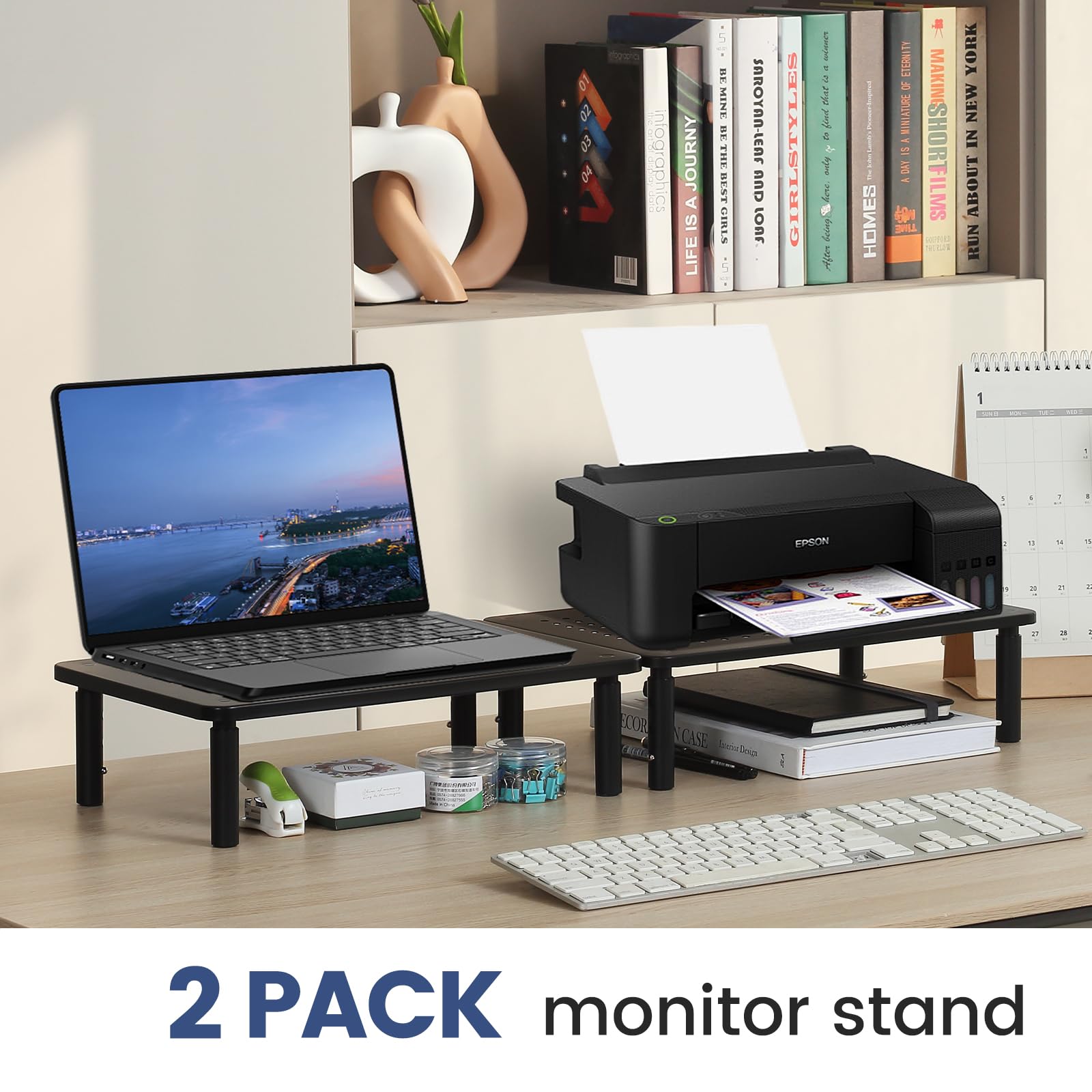 DQCGLY Monitor Stand,3 Height Adjustable Monitor Stand Riser,Monitor Riser with Airflow Vents,Laptop Stand for Desk, Laptop Riser, Desk Organizer for Monitor, 15.6