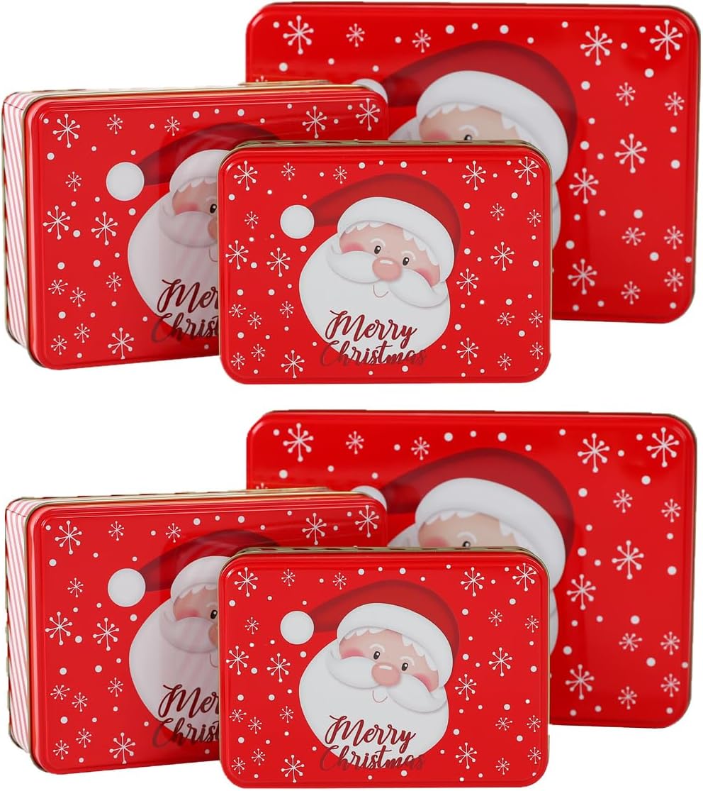 Cookie Tins Square Storage Tins for Christmas Gift Giving, 6Pcs Extra Thick Metal - Large, Medium and Small Sizes