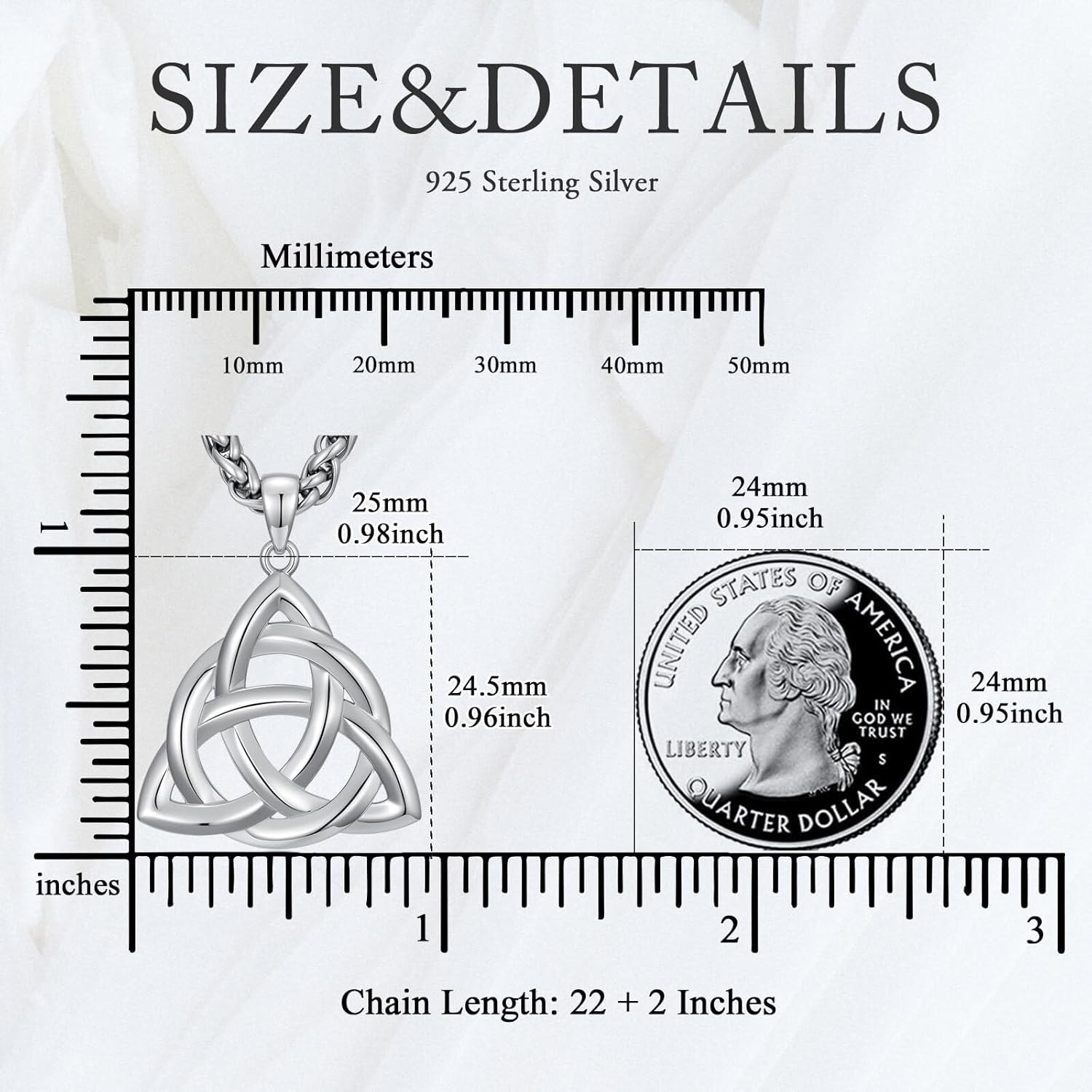 Celtic Necklace for Men 925 Sterling Silver Irish Celtic Knot Pendant Triquetra Necklaces Jewelry for Dad Son Women, w/Stainless Steel Chain 22’’ + 2’’ - Image 4