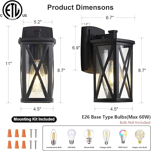 Miniatura 2 de Lámparas para exteriores, montaje en pared, aplique de pared exterior, luces de porche, impermeables, para exteriores, lámpara de pared negra