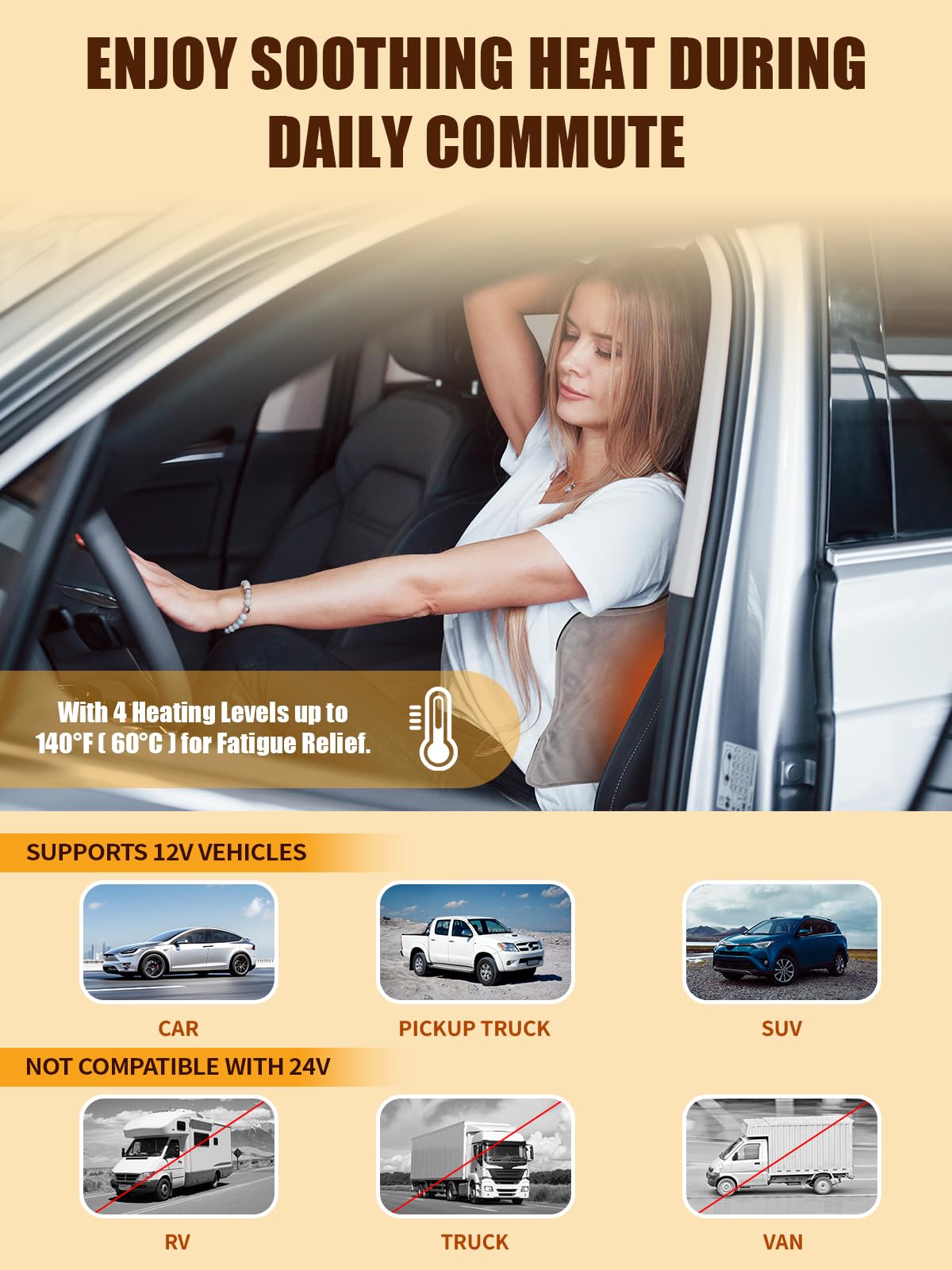 Manta Calefactora de Coche 12v Con 4 Configuraciones de Calor 4 Temporizadores Manta EléCtrica PortáTil Mini 31x61cm Para Aliviar El Dolor de Espalda Cuello Hombros Abdomen Para Coche SUV MPV