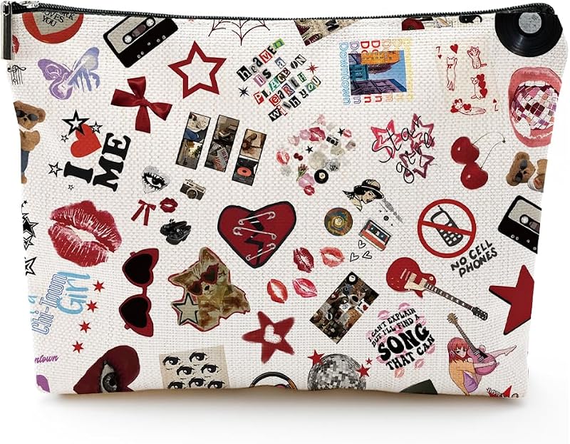 Necessaire de maquiagem Grewgty em canvas com estampa Y2K, zíper e 1 unidade