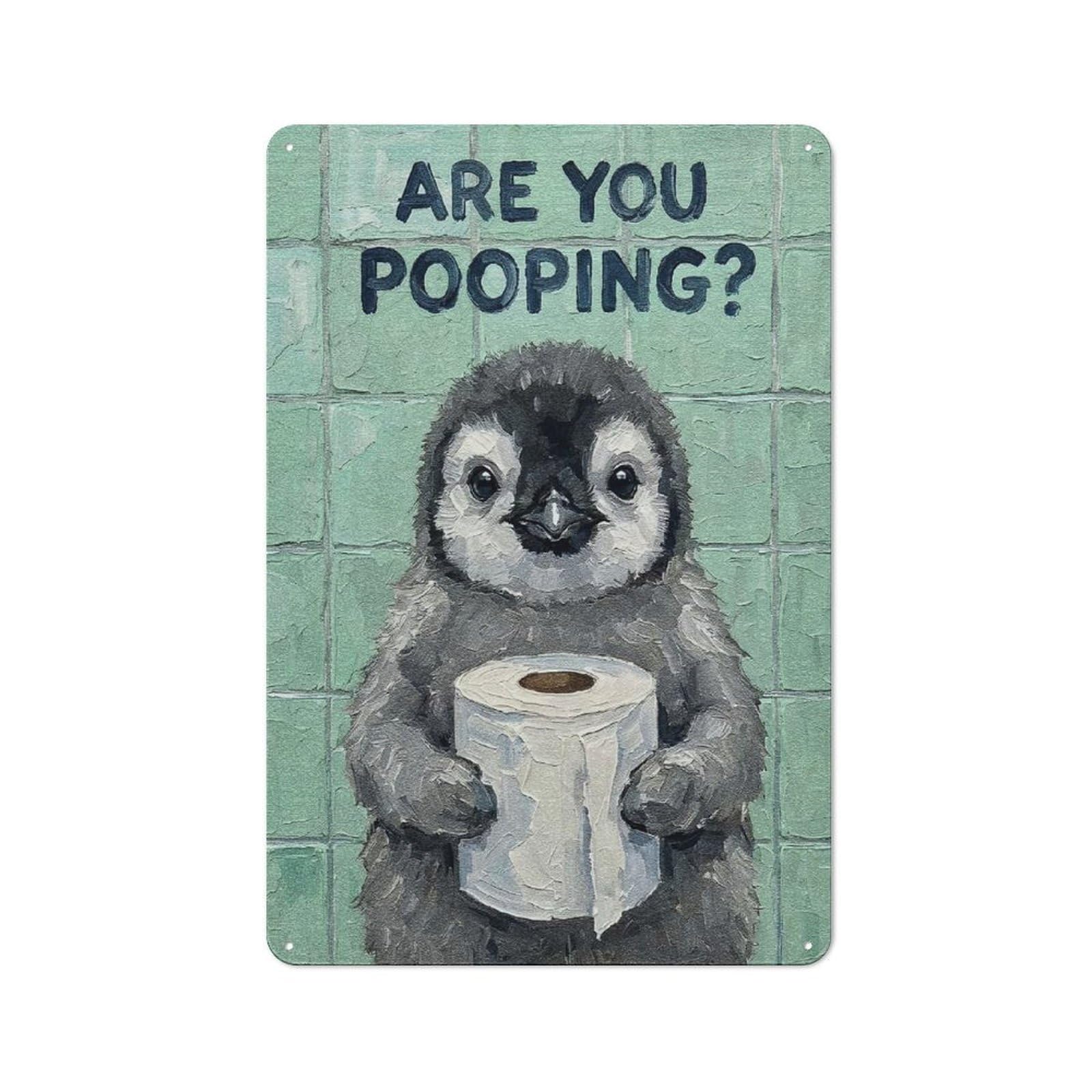 Penguin with Toilet Paper Painting Cottage Style Metal Wall Decor 30x20cm, Decorative Tin Sign for Cottage, Kitchen, Hallway Or Breakfast Nook