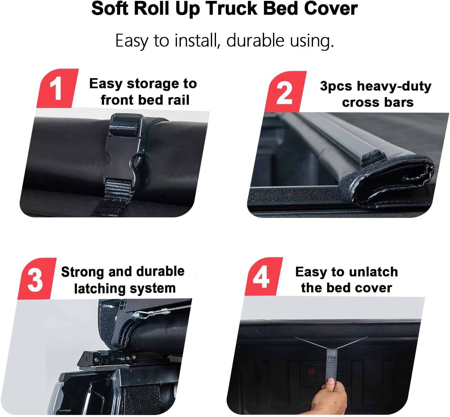 5.5ft Roll Up Tonneau Cover for 2022-2024 Toyota Tundra 5'6" Bed, Soft Truck Bed Cover Compatible with 2022-2024 Toyota Tundra 5.5ft (66.7 in.) Fleetside/Styleside Bed