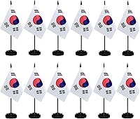 Vista 17 de Juego de banderas argentinas de escritorio con poste negro de 13 pulgadas, base negra y parte superior de lanza, bandera de escritorio argentina