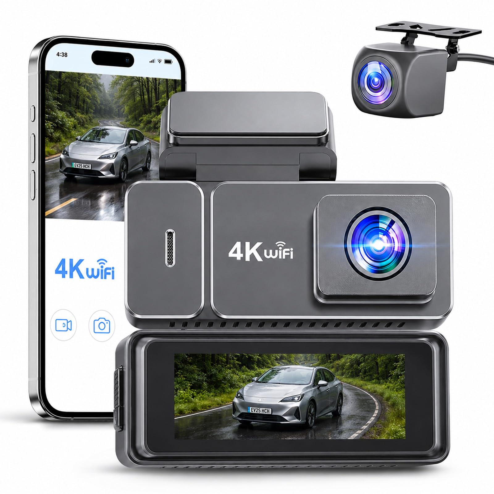 EvoSmart Dashcam 1080P, WiFi con App, Telecamera Auto Impermeabile IP68 | Il supercondensatore è adatto al calore dell’abitacolo e offre prestazioni più stabili nell’uso quotidiano.