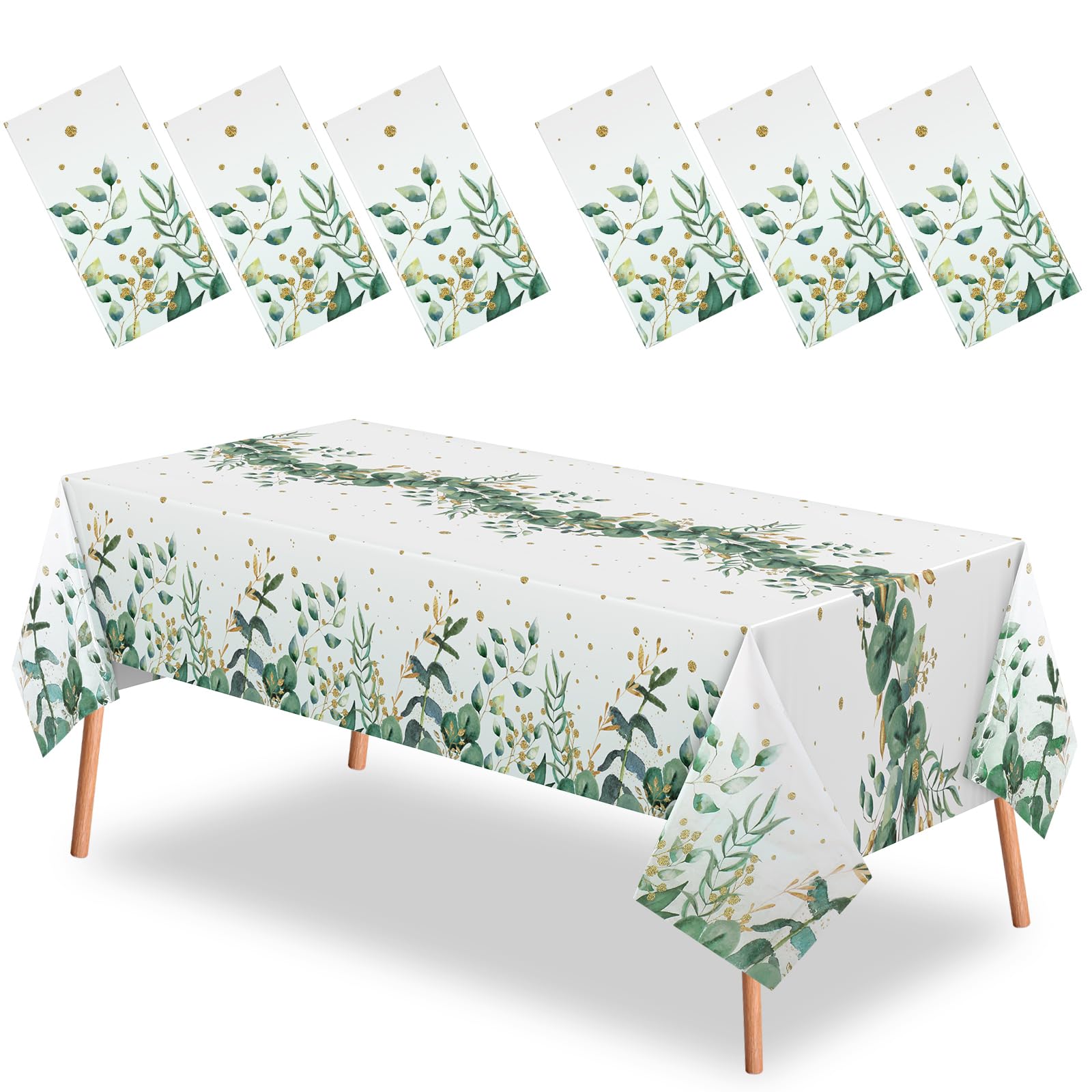 Photo 1 of Irenare Sage Green Tablecloth Plastic Baby Shower Party Disposable Leaf Tablecloth, 54" x 108" Greenery Table Cloth Sage Green Party Decorations for Rectangular Table (6)