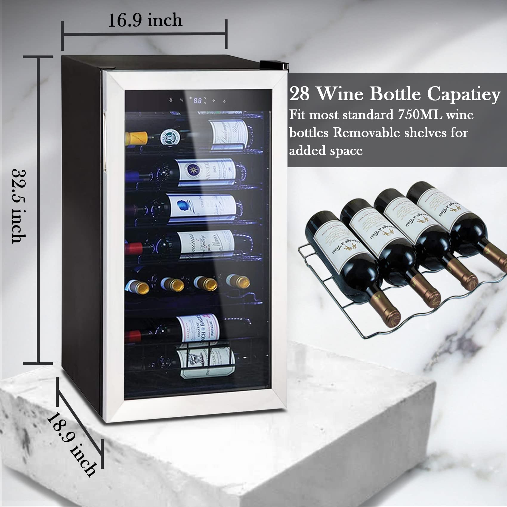 SMETA Small 28 Bottles Wine Refrigerator Cooler with Stainless Steel