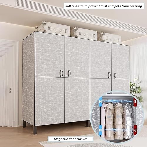 Miniatura 5 de Armario plegable portátil con ruedas, 2000 libras, perchero resistente con tapa, perchero de metal independiente para ropa, sistema de