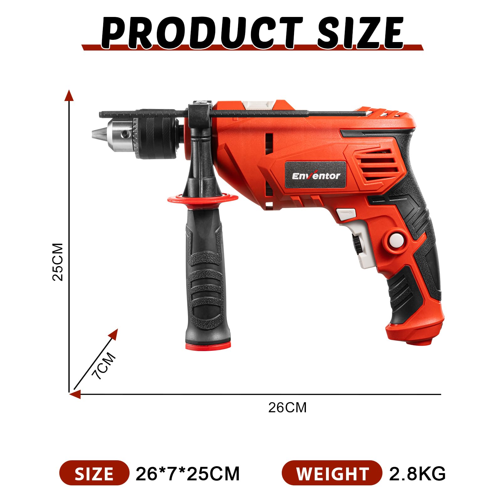 ENVENTOR Perceuse à Percussion Filaire 900W, Perceuse électrique avec 36 Accessoires, Fonction 2 en 1, 0-3000 tr/min, Poignée Rotative à 360°, mandrin de perçage 13 mm, pour Béton, Métal et Bois