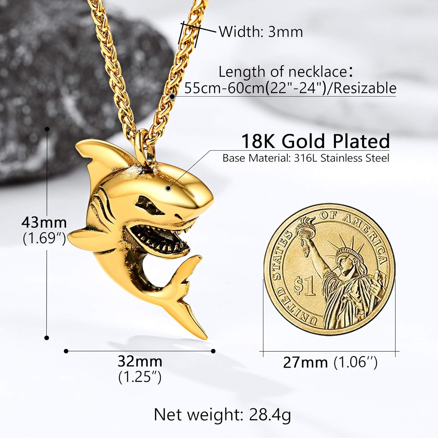 PROSTEEL Stainless Steel Shark/Octopus/Wolf Tooth Necklace for Men Women, Black/Gold/Silver Tone, Punk Rock Necklace, 22inch-24inch Adjustable, Come with Box - Image 5