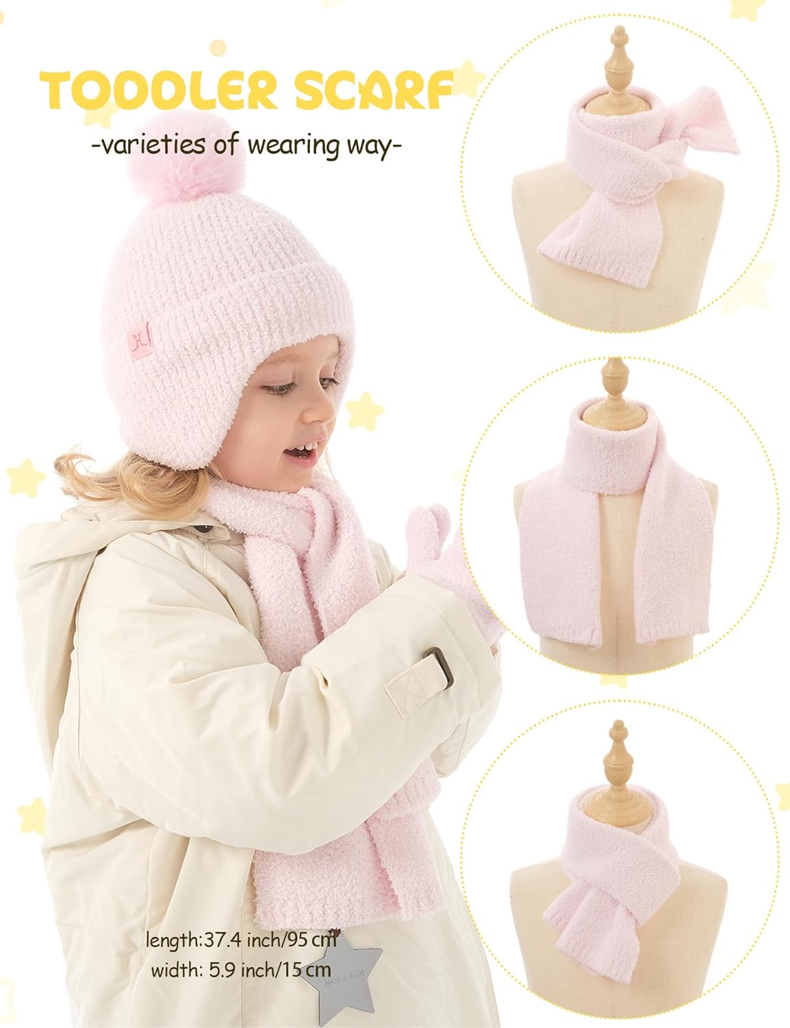 Toddler Hat and Gloves, Baby Beanie Scarf Neck Gaiter Mittens Sets for 0-6 6-12 Months 2t-4t, Kids Winter Hat with Ear Flaps - Image 4