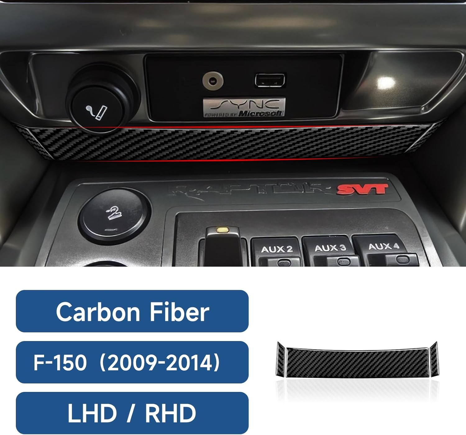 Youtaiche Car Center Console Bottom Storage Box Panel Carbon Fiber Decal Sticker Interior Trim Cover for Ford F150 2009 2010 2011 2012 2013 2014 Accessories (Style C)