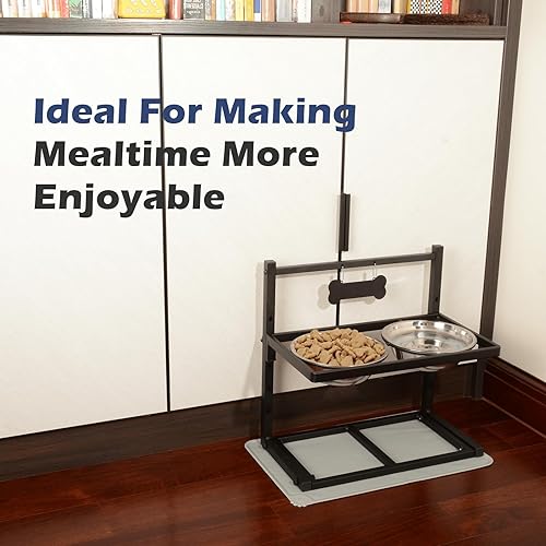 Miniatura 7 de ADENGL Cuencos elevados para perros con comedero lento, 5 alturas ajustables, antideslizantes, marco de metal duradero, tapete a prueba de derrames,