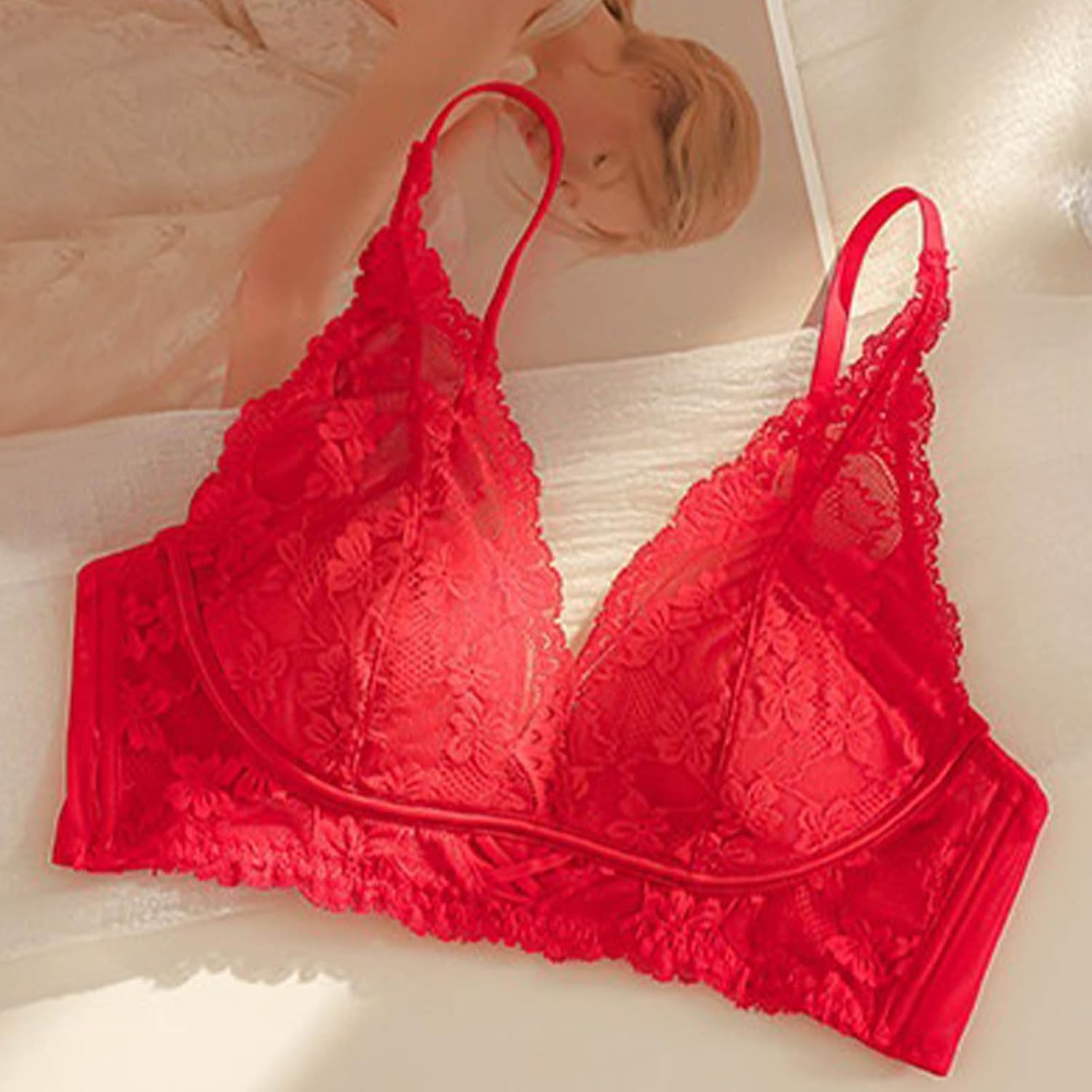 Women's Sexy Lace Bra Balconette Underwire Unlined Sheer Mesh Bras Spaghetti Strap Push Up Breathable Underwear