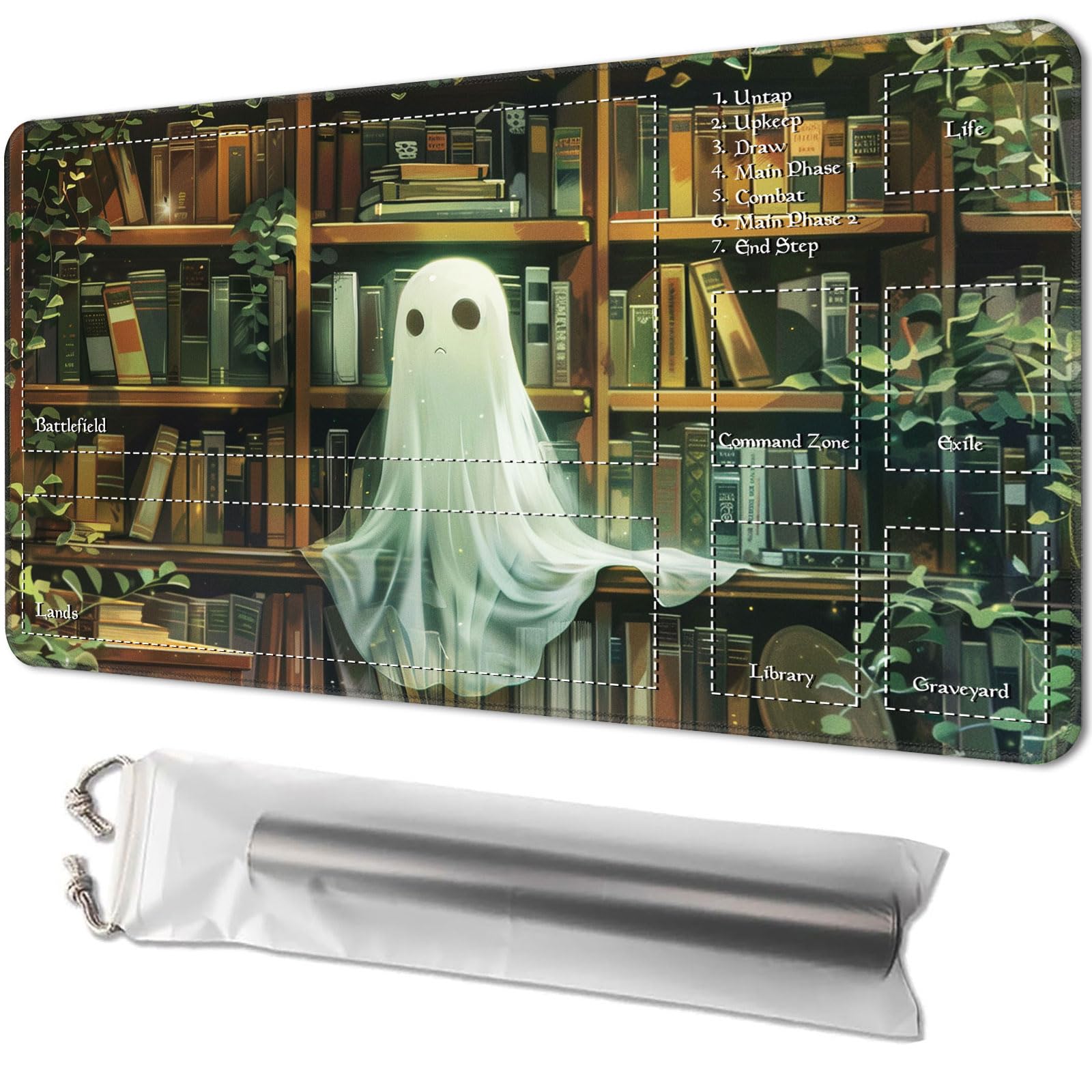 Playmat for MTG, Game Mat 24 x 14 inches, with Free Storage Bags, TCG and Board Game Mat for Cards, Ideal for Card Game Enthusiasts, Cute Ghost