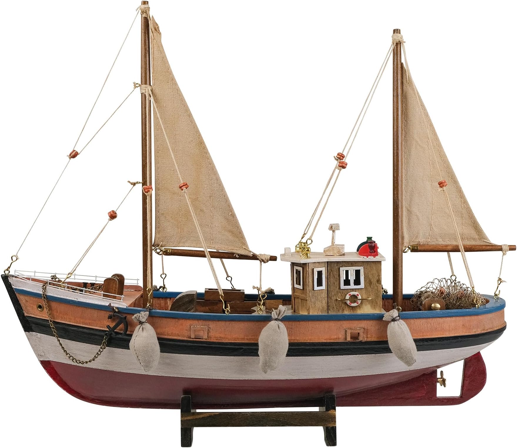 SAILINGSTORY Wooden Fishing Boat Model Sailboat Decor Antique Finish