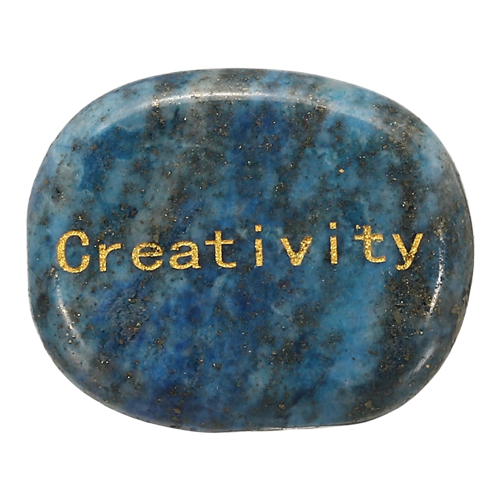 sourcing map Engraved Inspirational Stones, Natural Worry Stone Oval Crystal Thumb Rocks with Engraved Words for Women Stress Gifts, Sea Blue (Creativity)