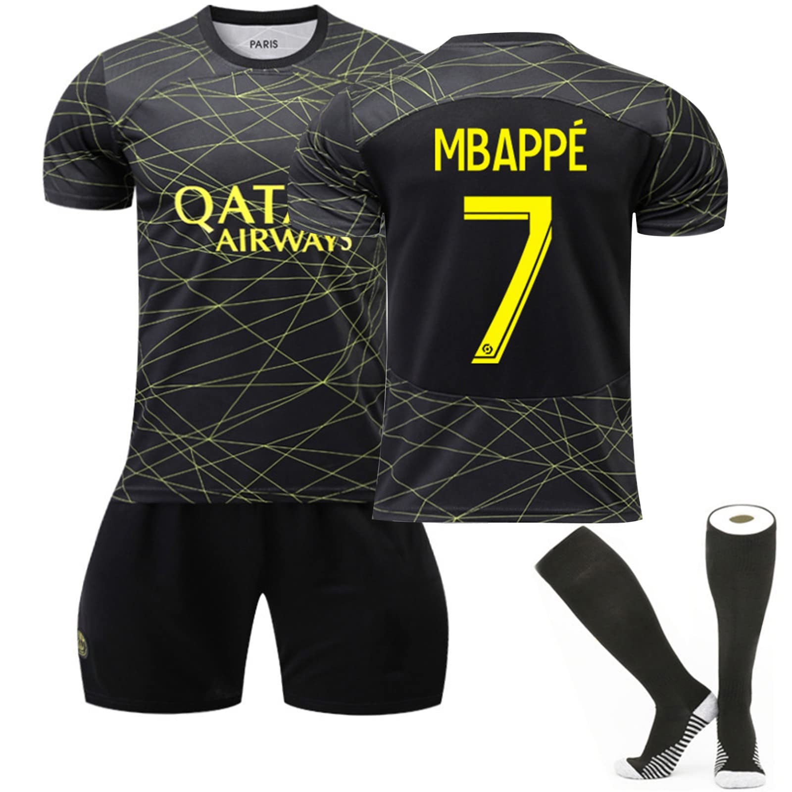 AZISEN PSG Jersey Kit for Adult and Children, Paris Home Soccer Jerseys No.30/10/7 Football Kits Tracksuit Unisex Training Suit Short Sleeve Shirts Shorts and Socks Sportswear for Men and Kids