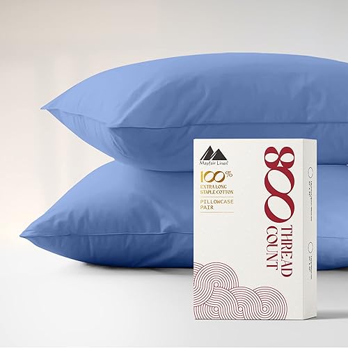Miniatura 1 de Mayfair Linen Juego de 2 fundas de almohada tamaño King, tejido satinado de 100% algodón de 800hilos, frescas, suaves, para dormir, color azul