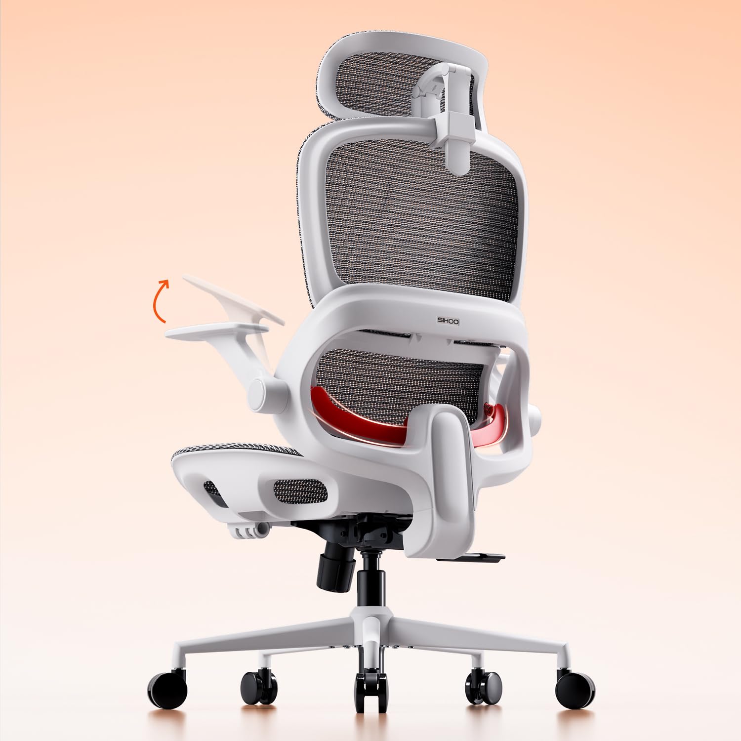 SIHOO B100 Chaise de Bureau Ergonomique Maille Respirante Support Lombaire Inclinaison 90-135° Gris Blanc