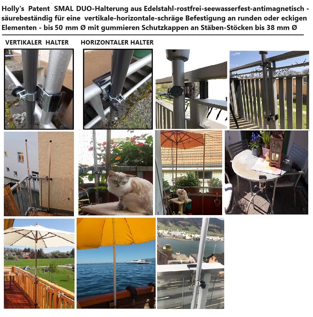 5 x Balkon KATZENNETZ - Halter - Edelstahl - 50 mm ø OHNE STÄBE - OHNE Netz - für STÖCKE bis Ø 38 mm -