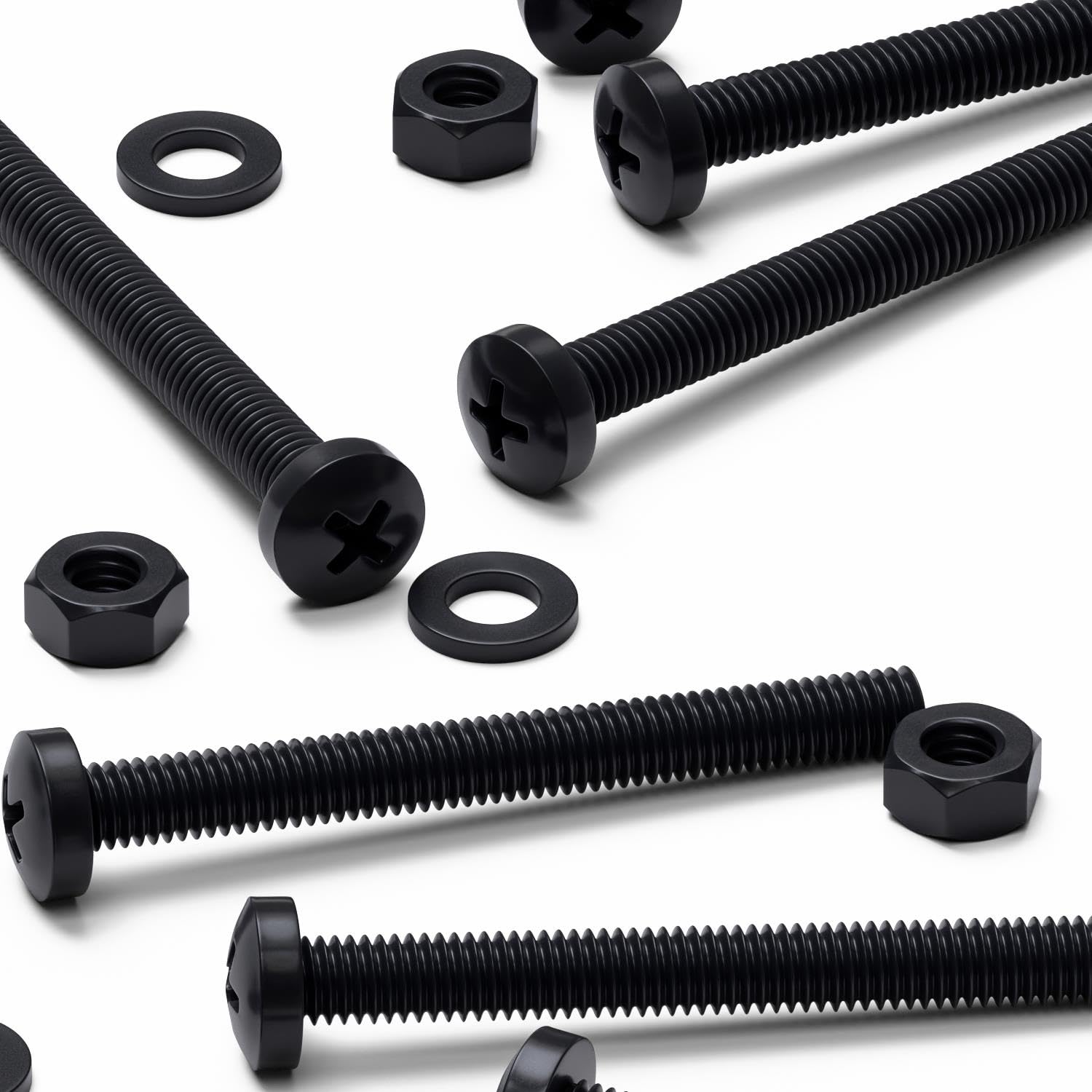 20 x Black Pan Head Screws Polypropylene (PP) Plastic Nuts and Bolts, M6x60mm, Washers, (15/64 x 2 23/64 in)