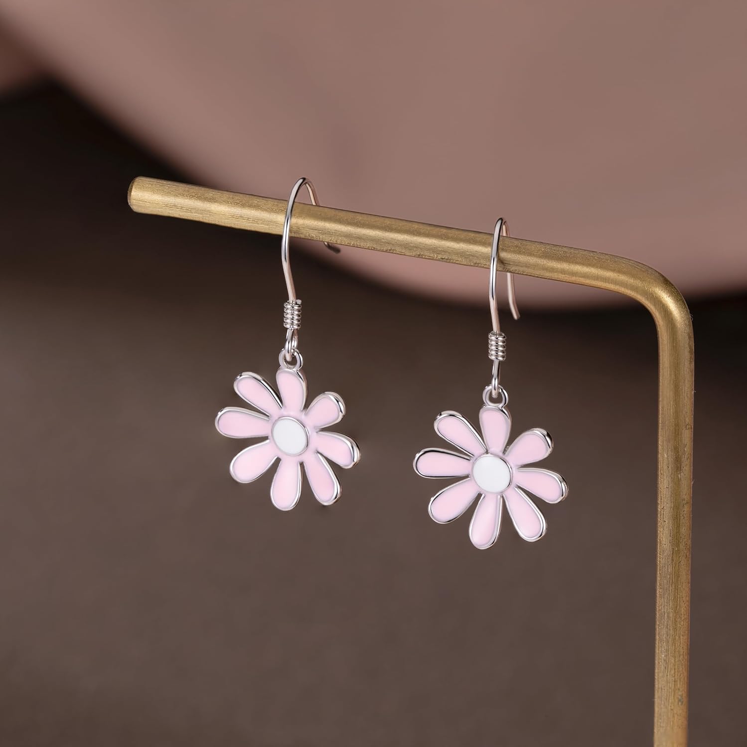 SLUYNZ 925 Sterling Silver Flower Dangle Earrings for Women Teen Girls Daisy Pink Flower Drop Earrings Summer Spring - Image 5