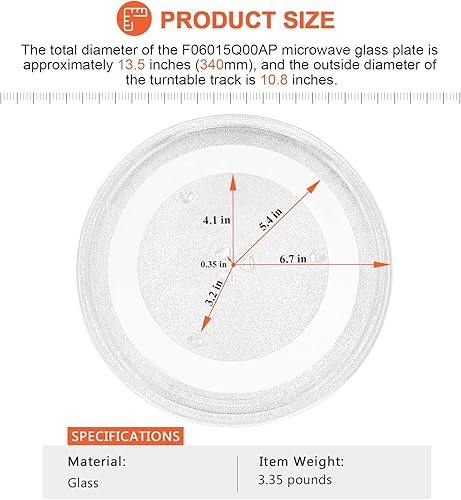 Miniatura 4 de Beaquicy F06015Q00AP - Bandeja de vidrio para microondas de 13.5 pulgadas, compatible con placa giratoria de microondas Panasonic L-G, reemplaza a