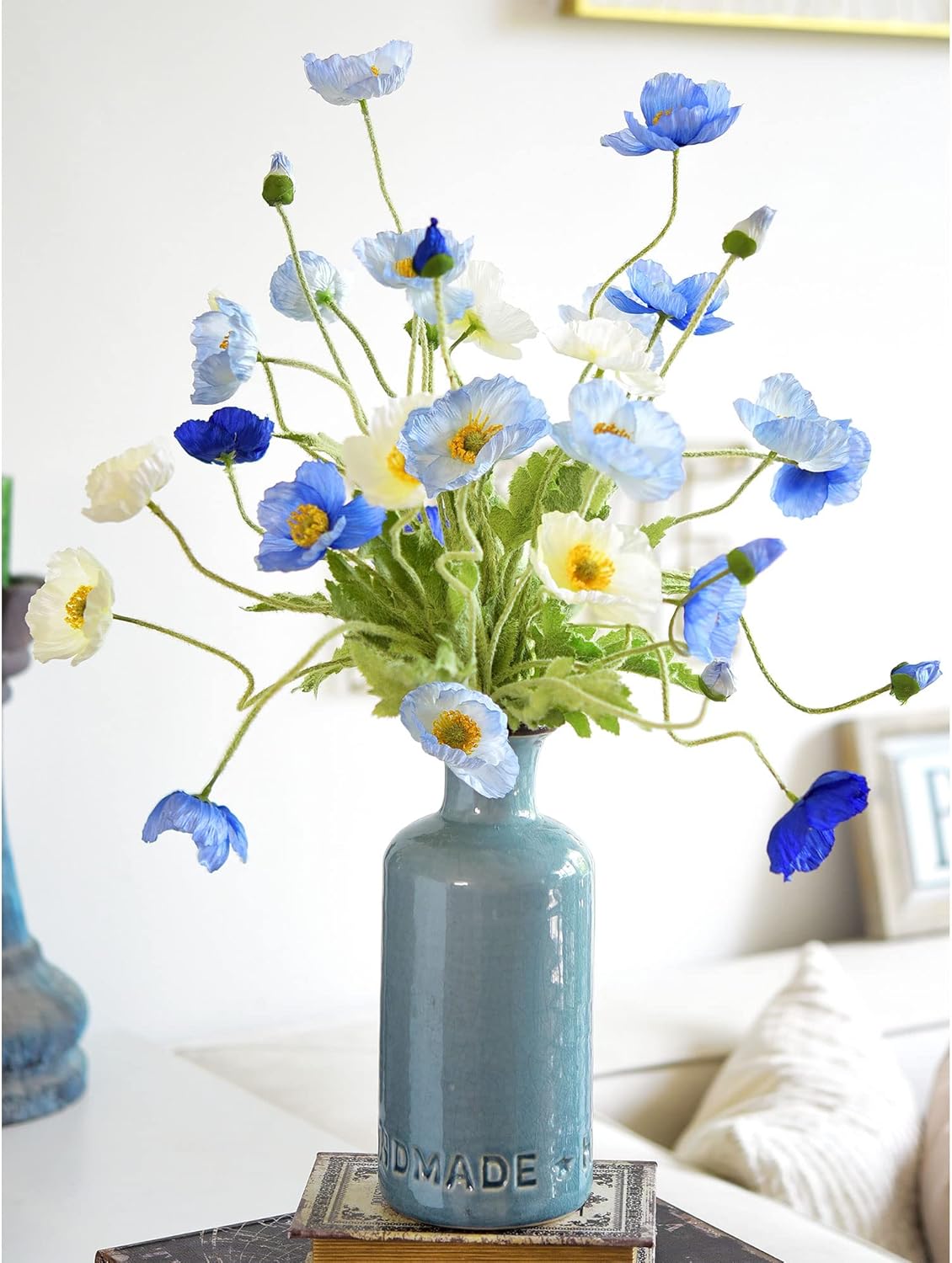 FiveSeasonStuff Silk Poppies Artificial Flower Bouquet for Remembrance Home Wedding 22” 6 Stems (Antarctic ICY Blue)