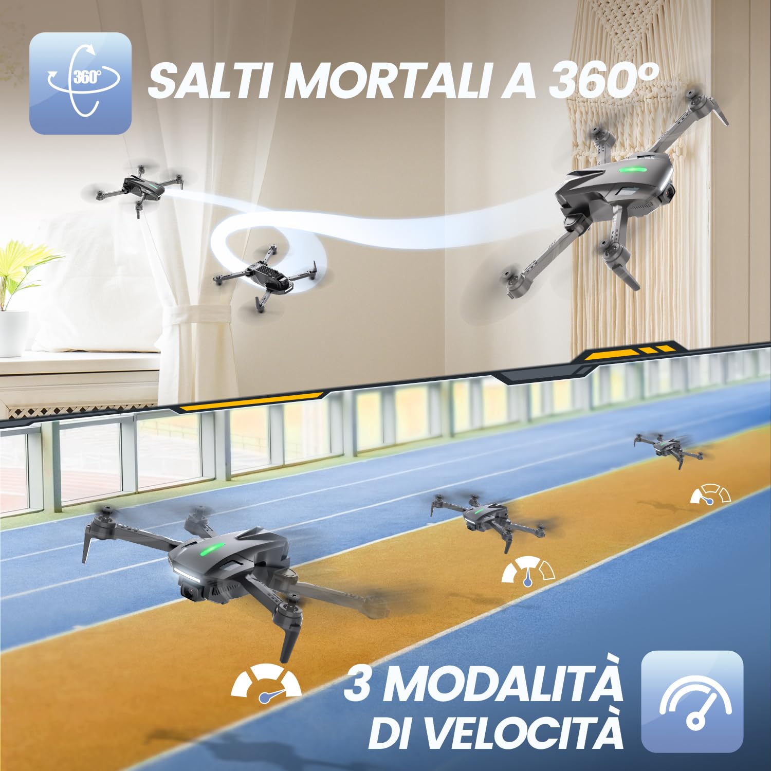 DEERC D70 Mini Drone con 1080P HD Telecamera per Bambini Adulti, FPV Quarcottero RC Pieghevole per Ragazzi Ragazze con Modalità Headless, Tap Fly, 360° Flips, Controllo Vocale e Gestuale, 2 Batterie
